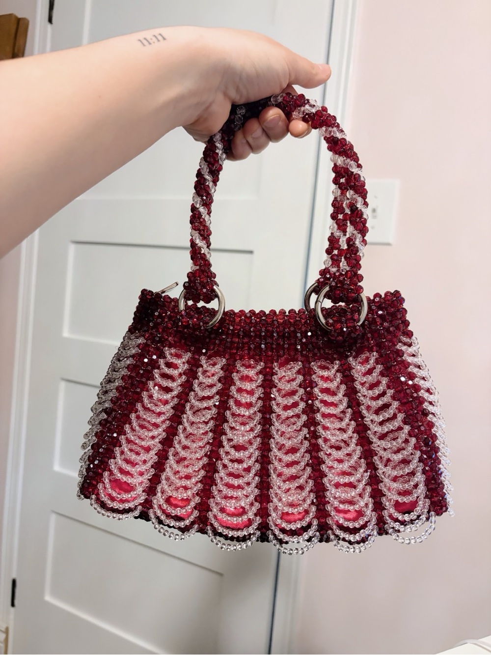 Beaded Red and Clear Bag -